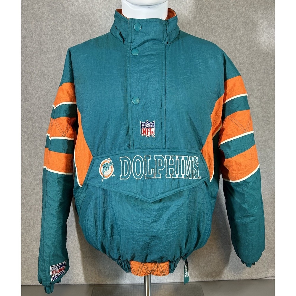 Miami Dolphins Starter ProLine Puffer Jacket NFL Jacket 90's Sz S Snap 1/2 Zip